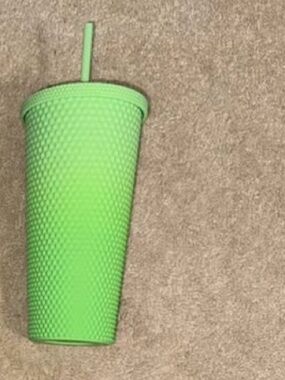 Textured Reusable Green Tumbler with Straw - Brand Unspecified
